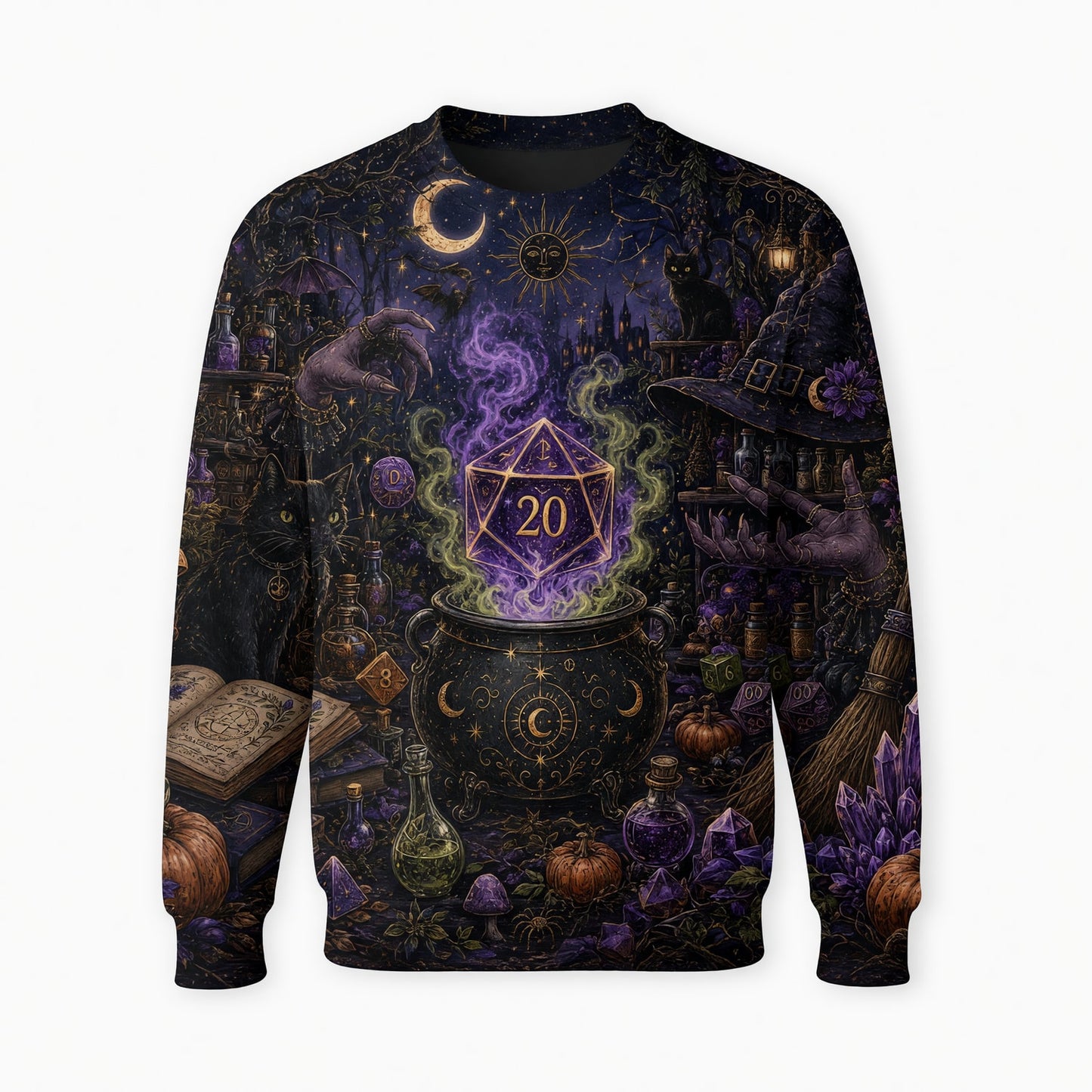 Witch D20 Cauldron AOP T-Shirt - Fantasy RPG Streetwear
