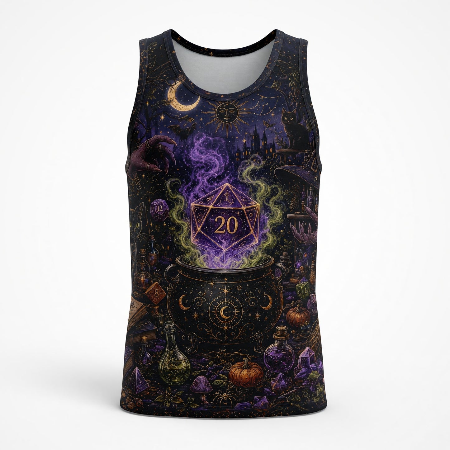Witch D20 Cauldron AOP T-Shirt - Fantasy RPG Streetwear