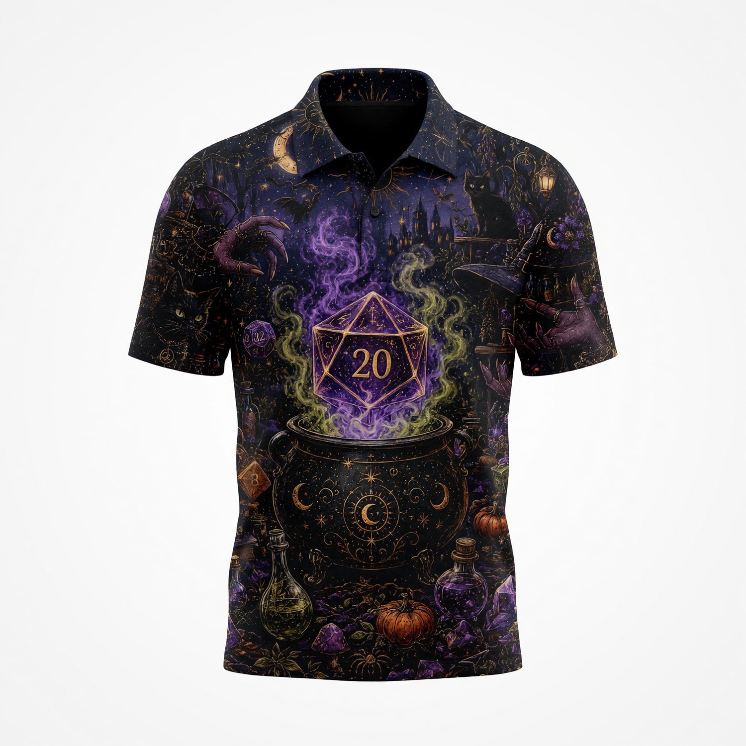 Witch D20 Cauldron AOP T-Shirt - Fantasy RPG Streetwear