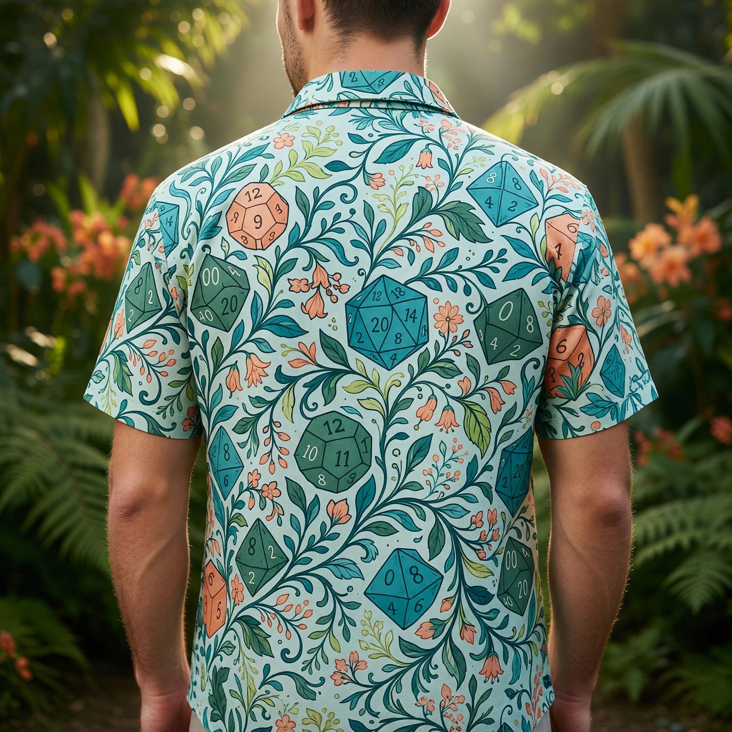 Tabletop RPG Dice Hawaiian Shirt - Floral Fantasy Dungeon Pattern
