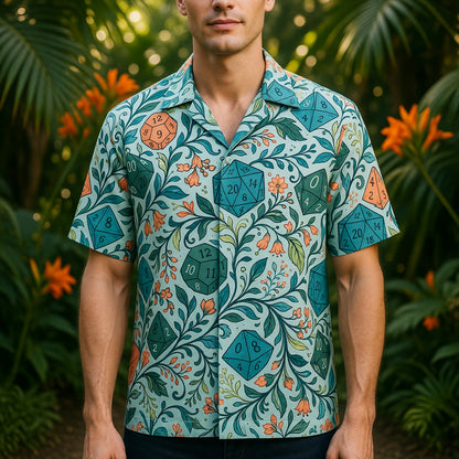 Tabletop RPG Dice Hawaiian Shirt - Floral Fantasy Dungeon Pattern