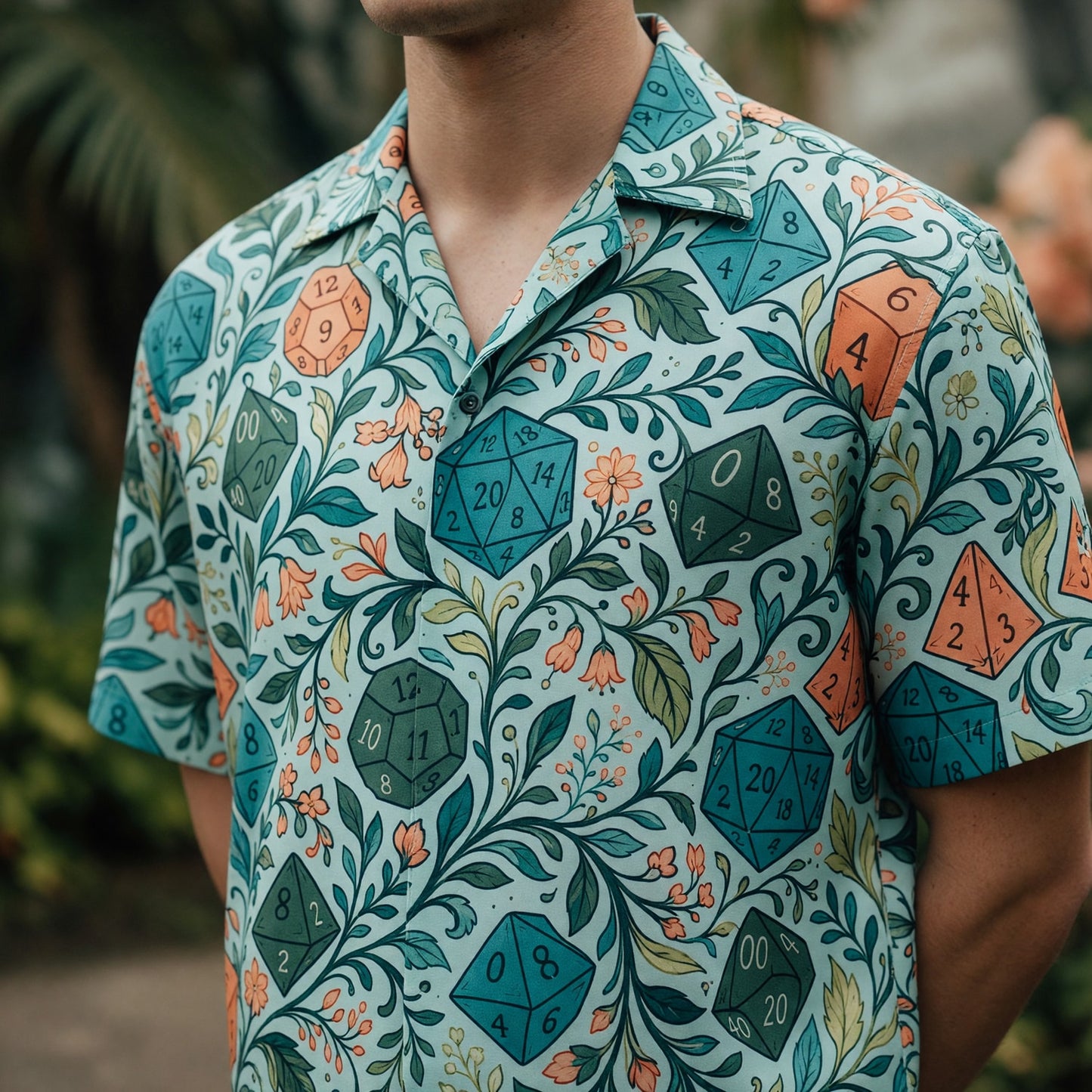 Tabletop RPG Dice Hawaiian Shirt - Floral Fantasy Dungeon Pattern