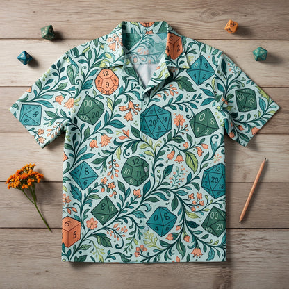 Tabletop RPG Dice Hawaiian Shirt - Floral Fantasy Dungeon Pattern