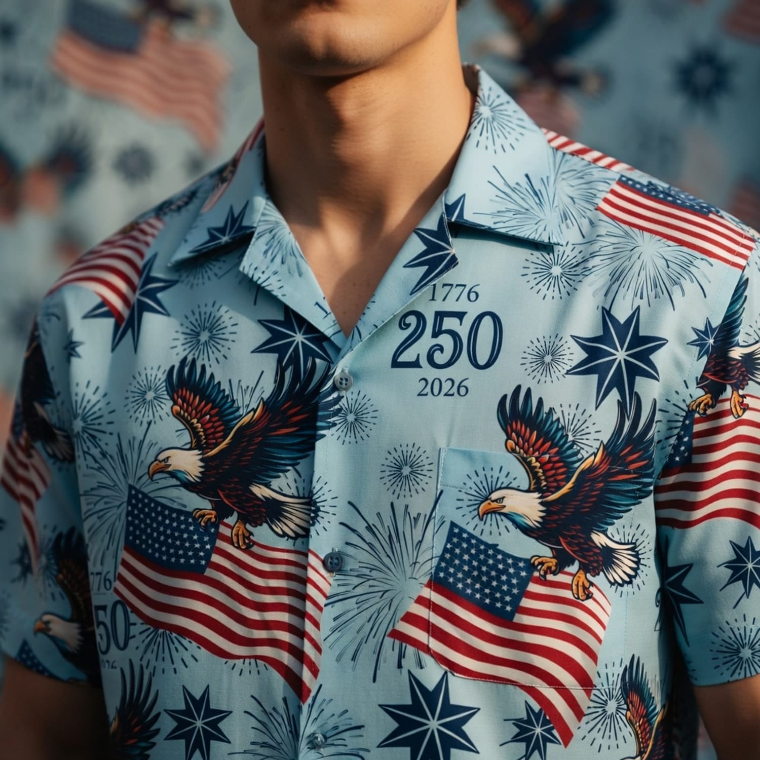 America 250 Bald Eagle Light Blue Premium Hawaiian Shirt - 1776-2026 Patriotic Aloha - HW06BFR001