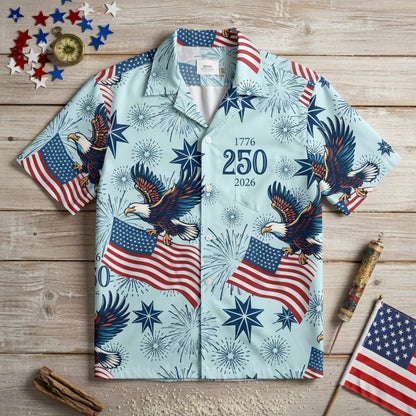America 250 Bald Eagle Light Blue Premium Hawaiian Shirt - 1776-2026 Patriotic Aloha - HW06BFR001