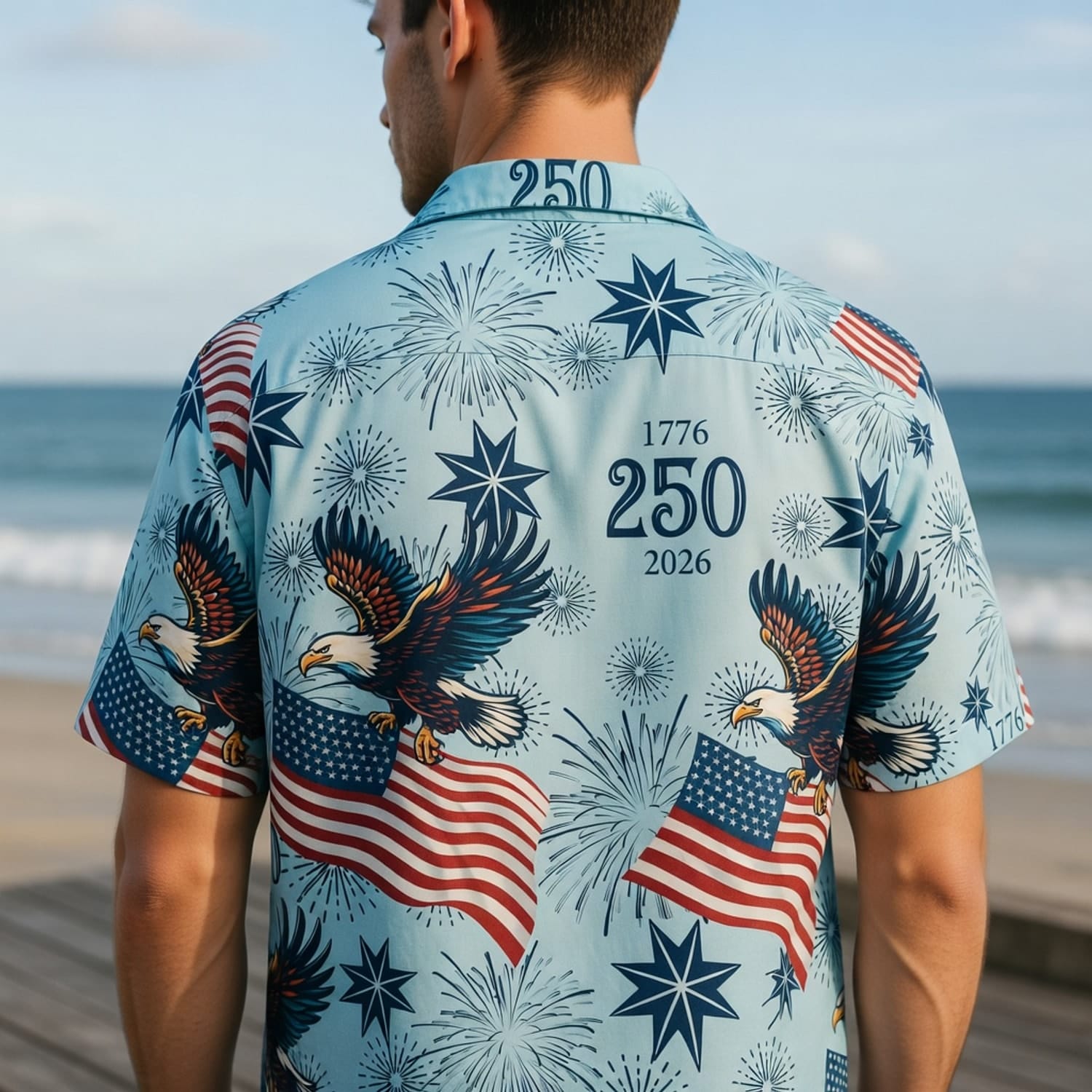 America 250 Bald Eagle Light Blue Premium Hawaiian Shirt - 1776-2026 Patriotic Aloha - HW06BFR001