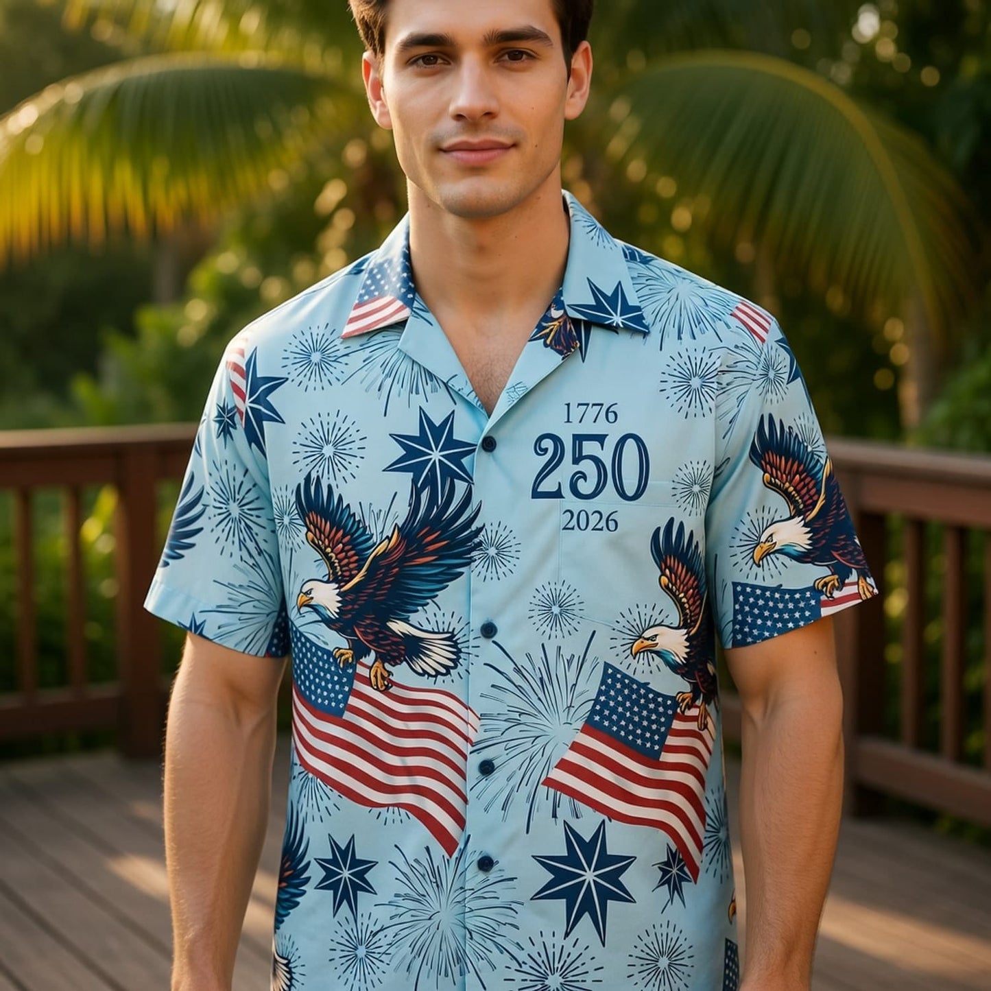 America 250 Bald Eagle Light Blue Premium Hawaiian Shirt - 1776-2026 Patriotic Aloha - HW06BFR001