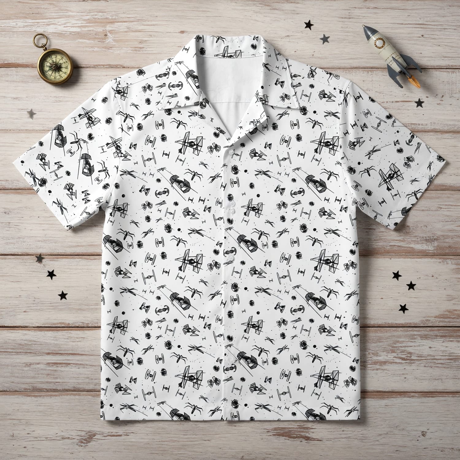 Galactic Spaceship Hawaiian Shirt - Galactic Fleet Pattern Apparel