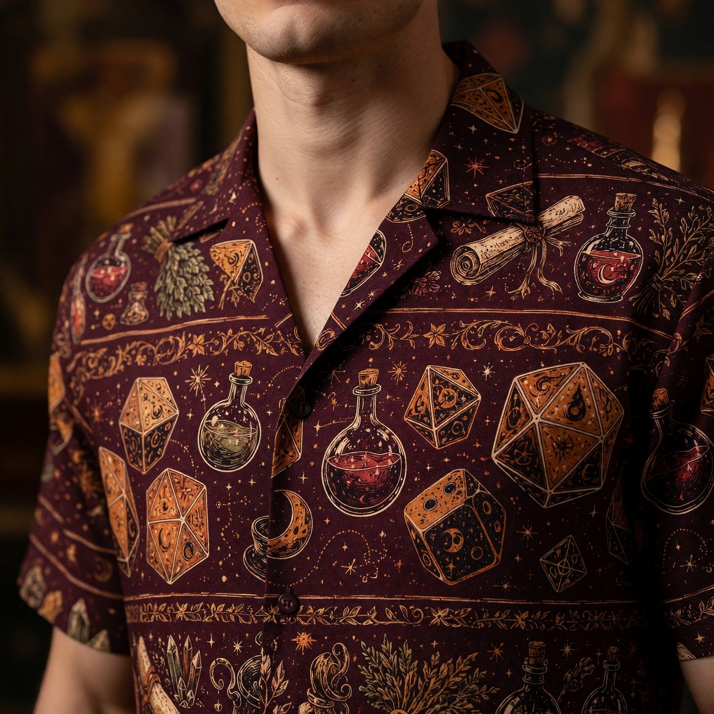 Mystic Dice Hawaiian Shirt - Witchy Fantasy Potion Pattern