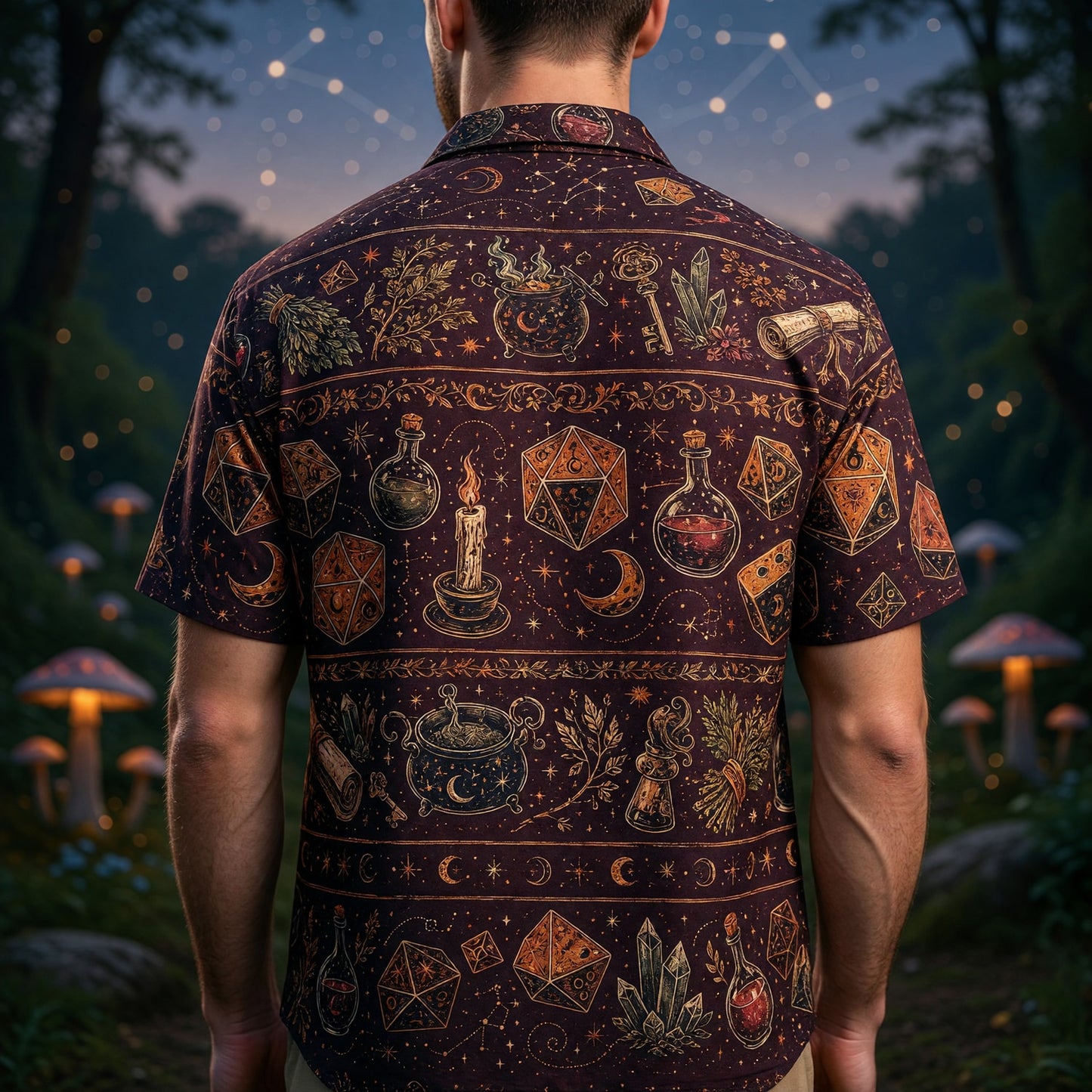 Mystic Dice Hawaiian Shirt - Witchy Fantasy Potion Pattern