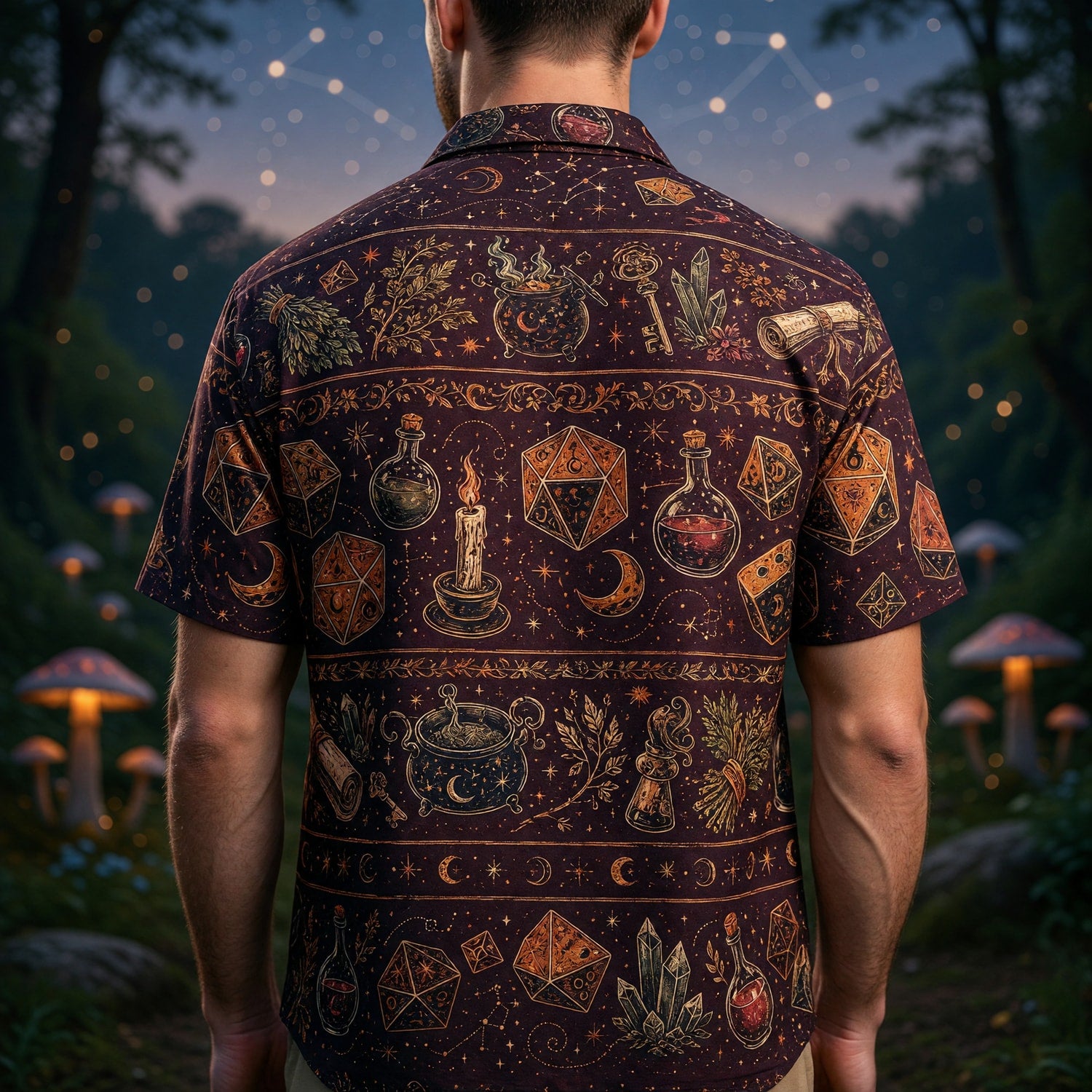 Mystic Dice Hawaiian Shirt - Witchy Fantasy Potion Pattern