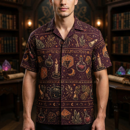 Mystic Dice Hawaiian Shirt - Witchy Fantasy Potion Pattern
