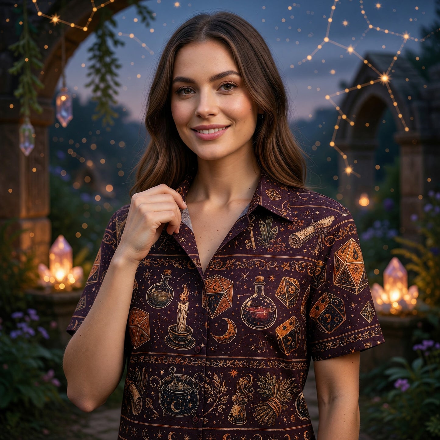 Mystic Dice Hawaiian Shirt - Witchy Fantasy Potion Pattern
