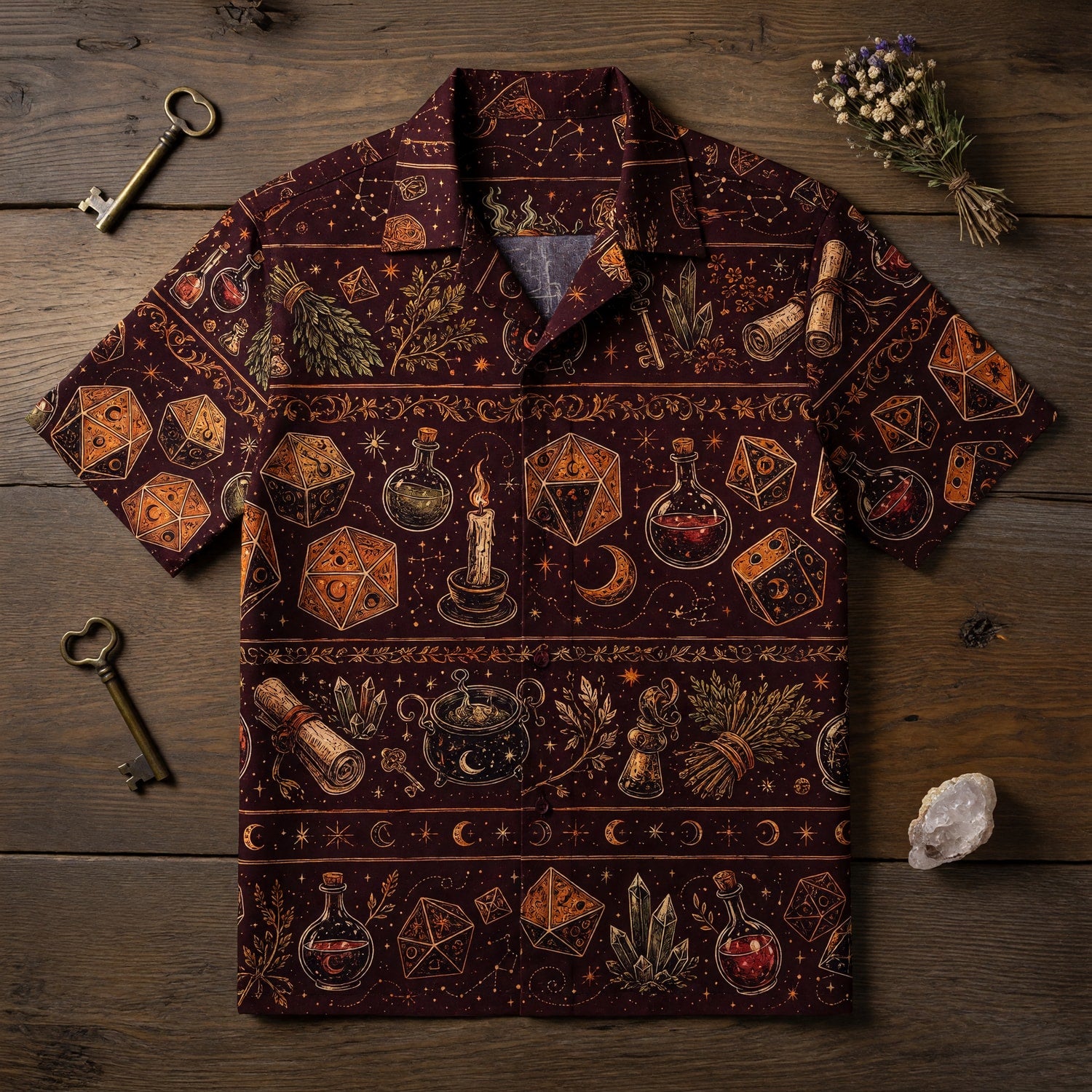 Mystic Dice Hawaiian Shirt - Witchy Fantasy Potion Pattern