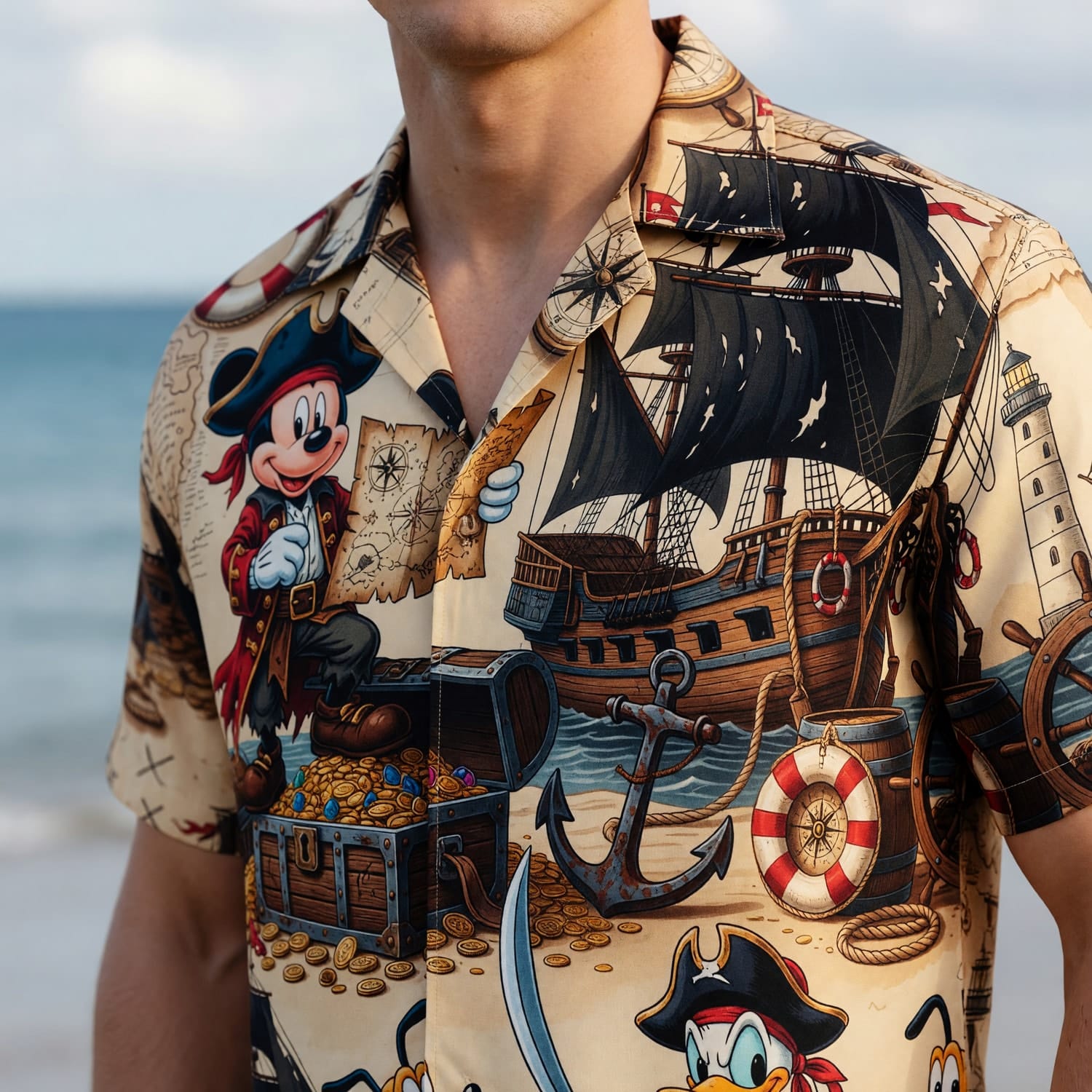Pirate Mouse Duck Hawaiian Shirt - Adventure Beachwear