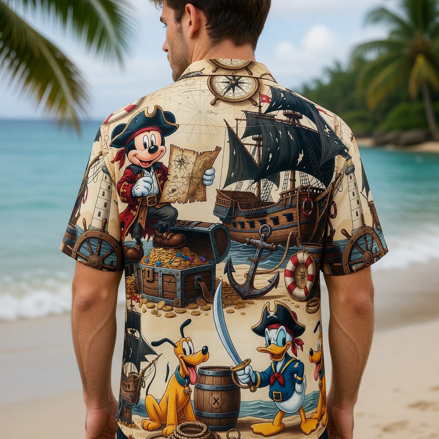 Pirate Mouse Duck Hawaiian Shirt - Adventure Beachwear