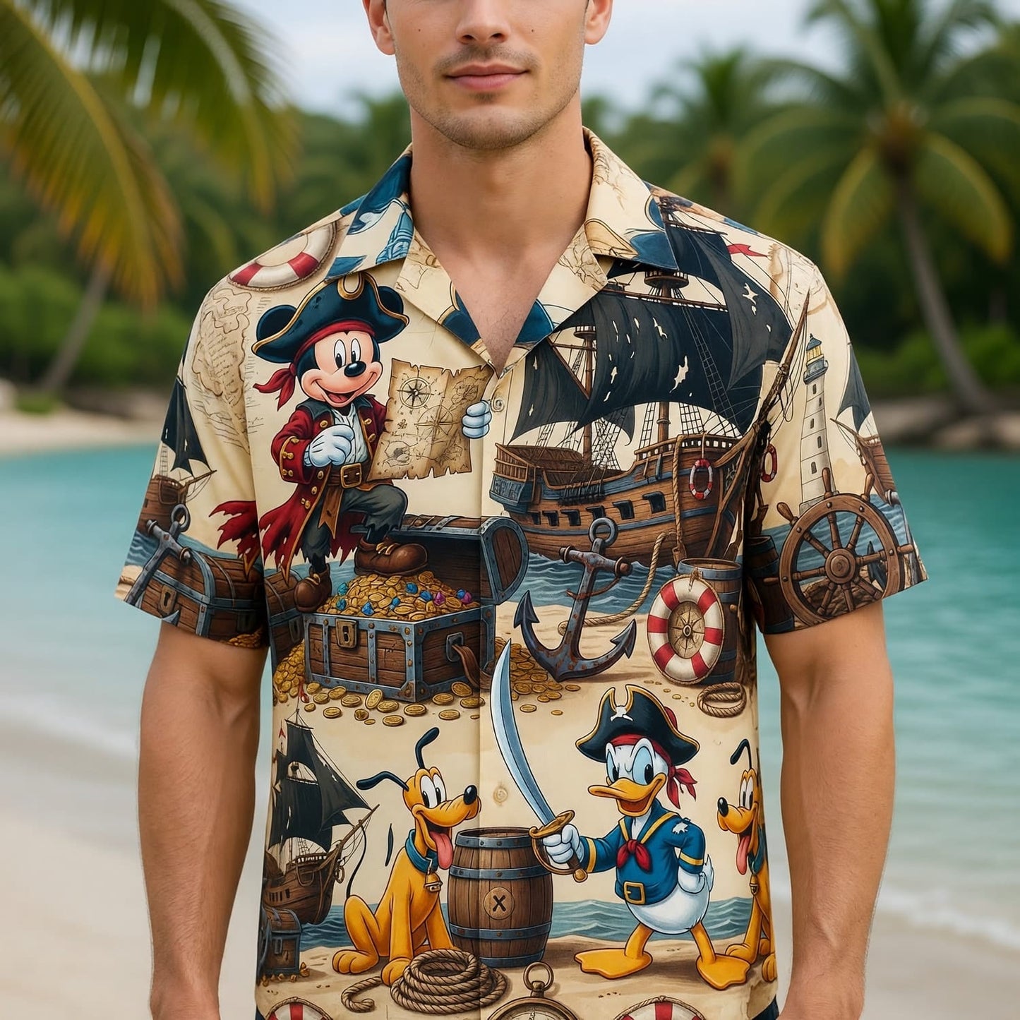 Pirate Mouse Duck Hawaiian Shirt - Adventure Beachwear