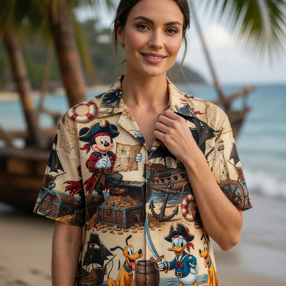 Pirate Mouse Duck Hawaiian Shirt - Adventure Beachwear