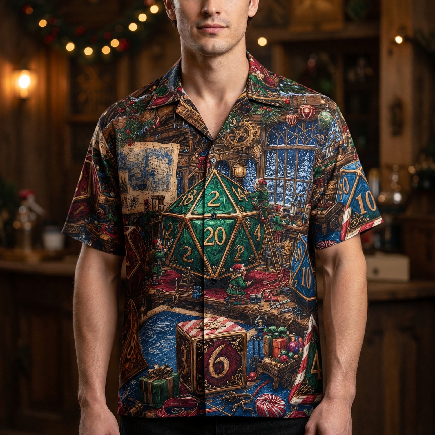 Christmas Dice Hawaiian Shirt - Fantasy Holiday Apparel