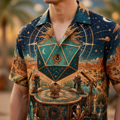 Celestial D20 Dice Hawaiian Shirt - Fantasy RPG Astrology