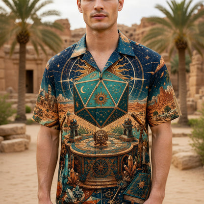 Celestial D20 Dice Hawaiian Shirt - Fantasy RPG Astrology