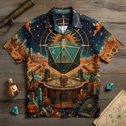 Celestial D20 Dice Hawaiian Shirt - Fantasy RPG Astrology