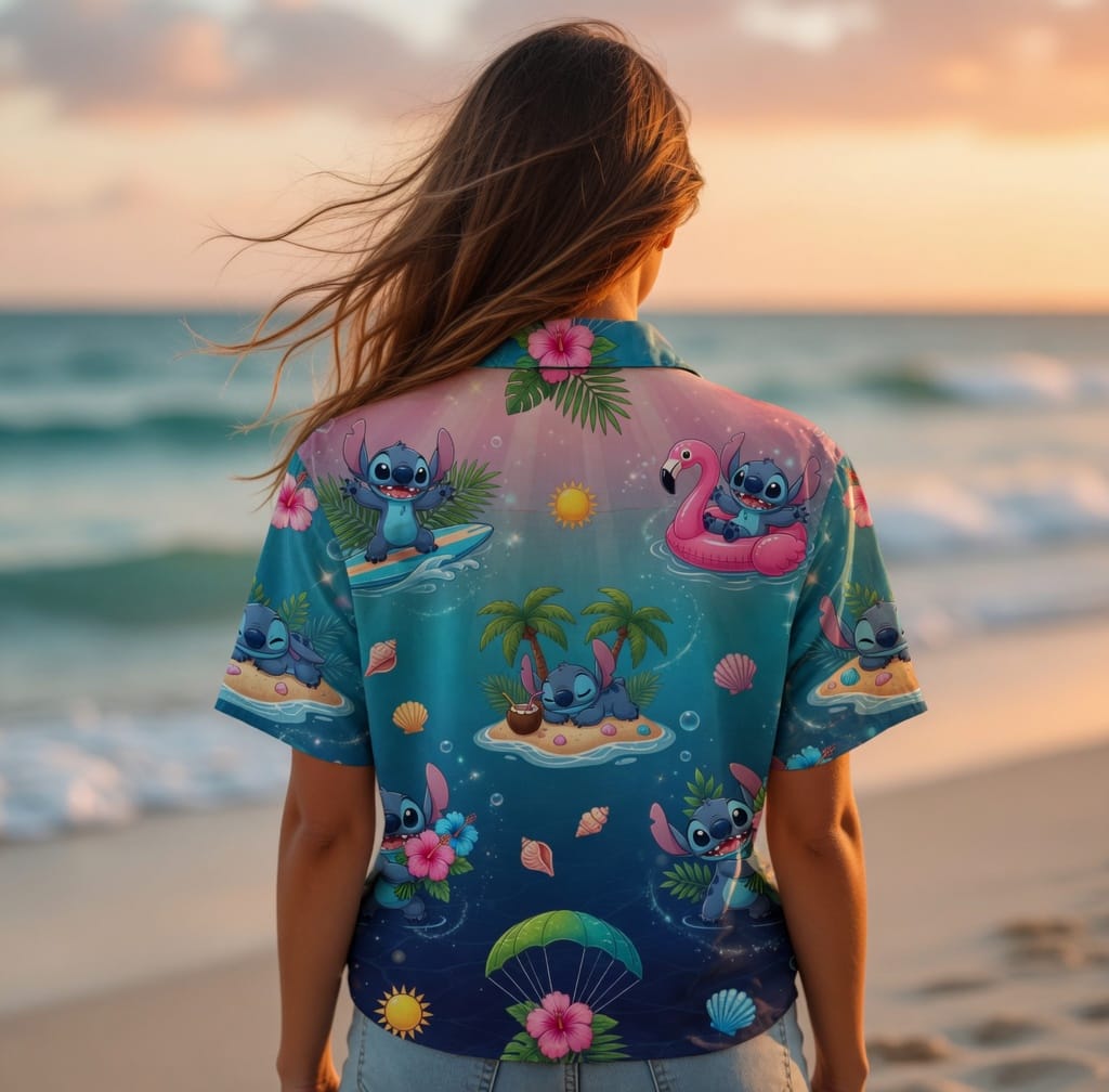 Blue Alien Premium Hawaiian Shirt - Flamingo Ocean Glow