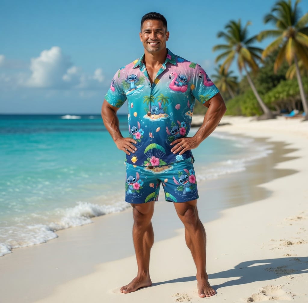 Blue Alien Premium Hawaiian Shirt - Flamingo Ocean Glow