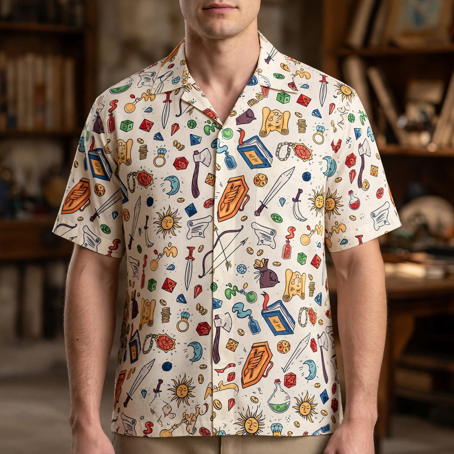 Fantasy Hawaiian Shirt - RPG Dice Tabletop Adventure Pattern