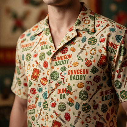 Dungeon Daddy Hawaiian Shirt - Christmas Dice Pattern
