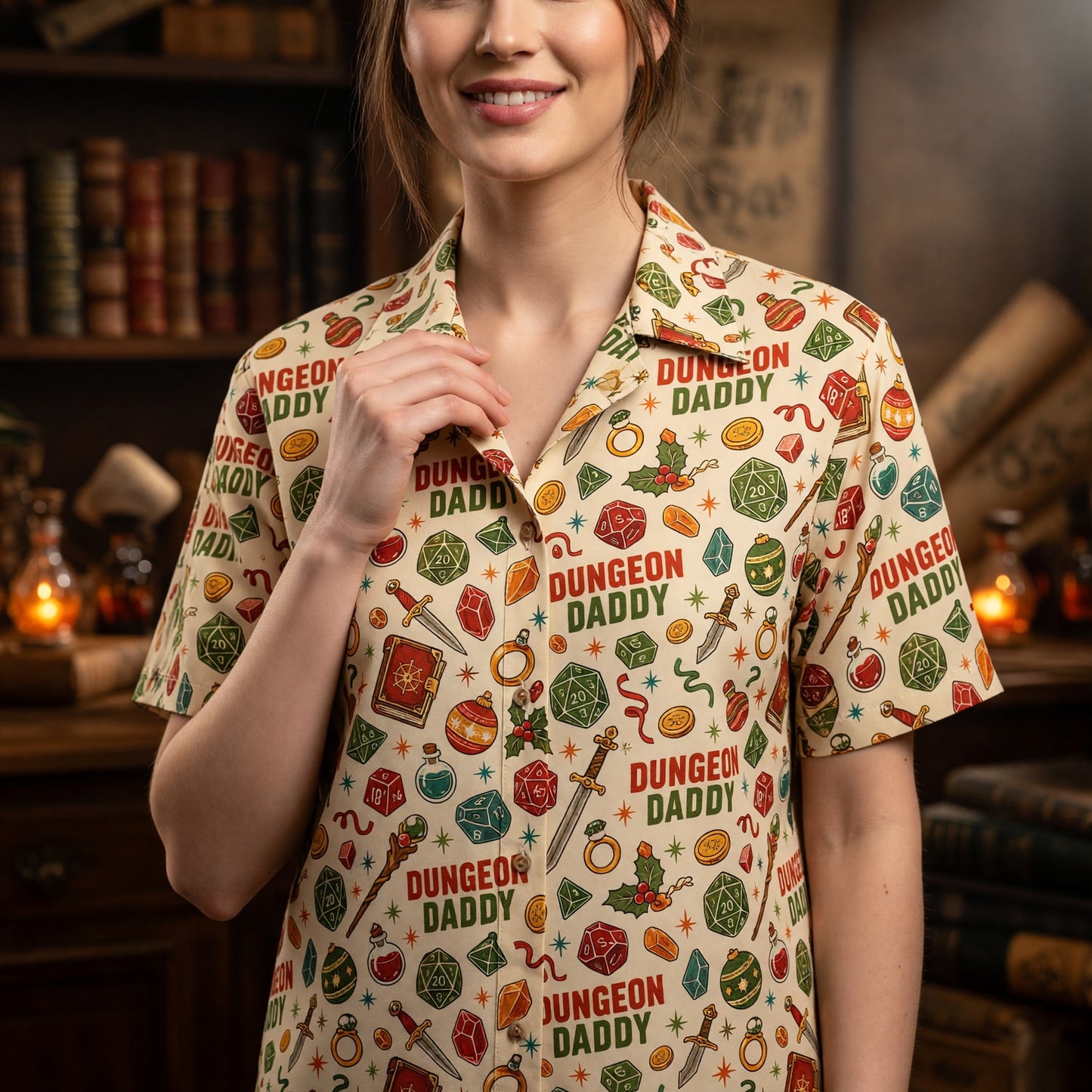 Dungeon Daddy Hawaiian Shirt - Christmas Dice Pattern