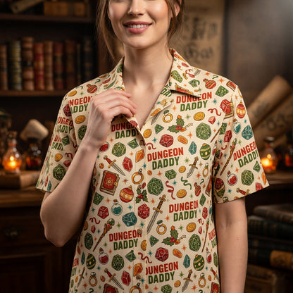 Dungeon Daddy Hawaiian Shirt - Christmas Dice Pattern