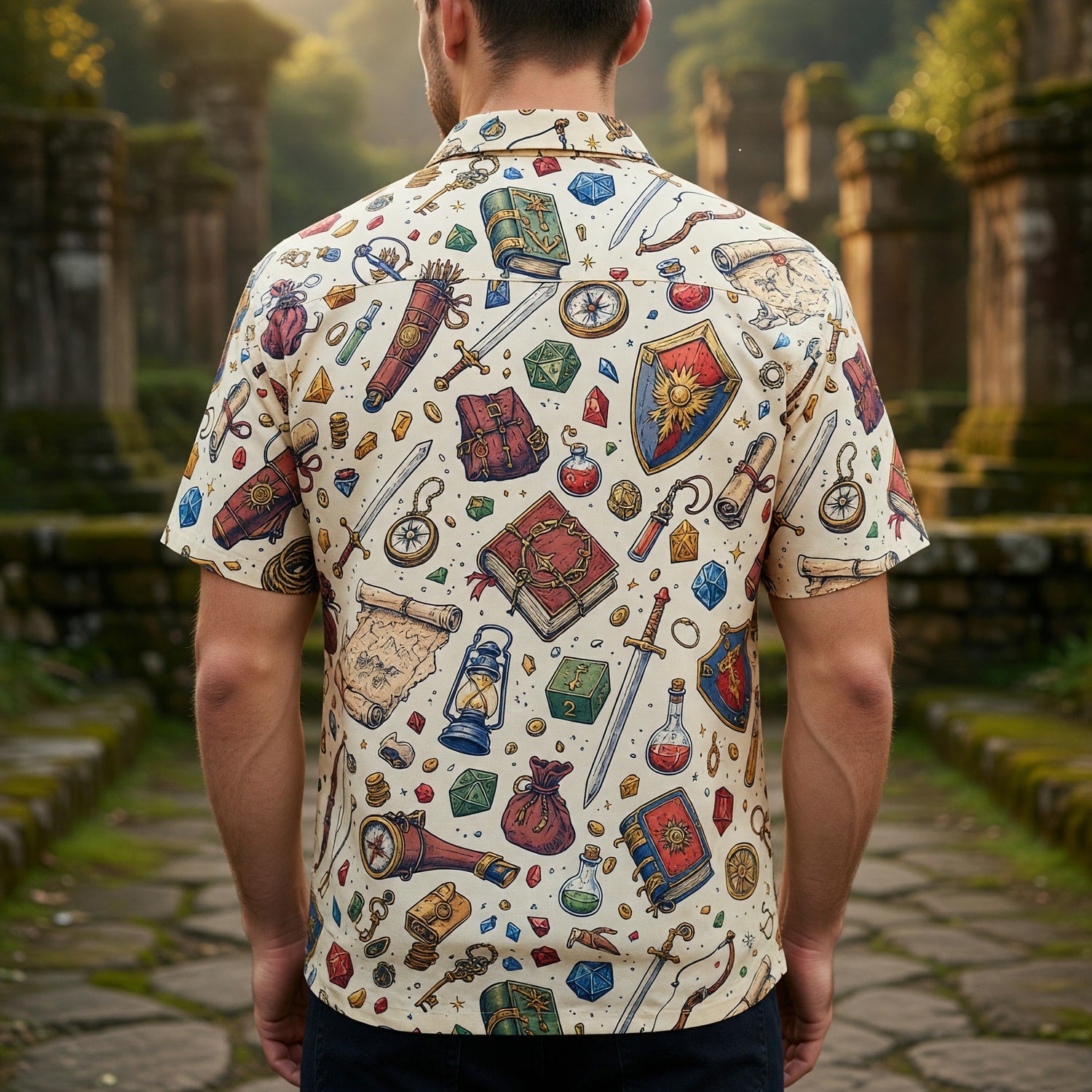 Fantasy Dungeon Hawaiian Shirt - Fantasy RPG Dice Pattern