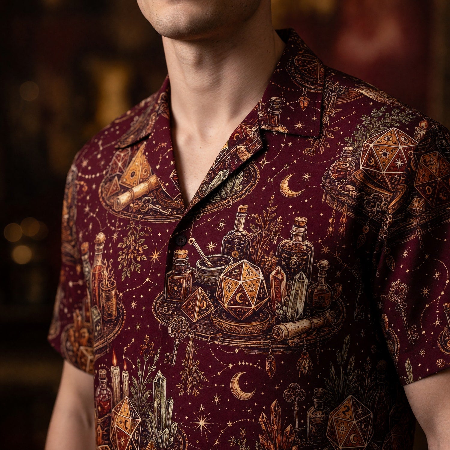 Mystic Fantasy Dice Hawaiian Shirt - Celestial Witch Alchemy