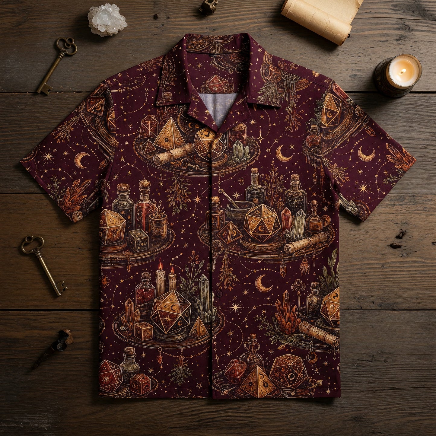 Mystic Fantasy Dice Hawaiian Shirt - Celestial Witch Alchemy