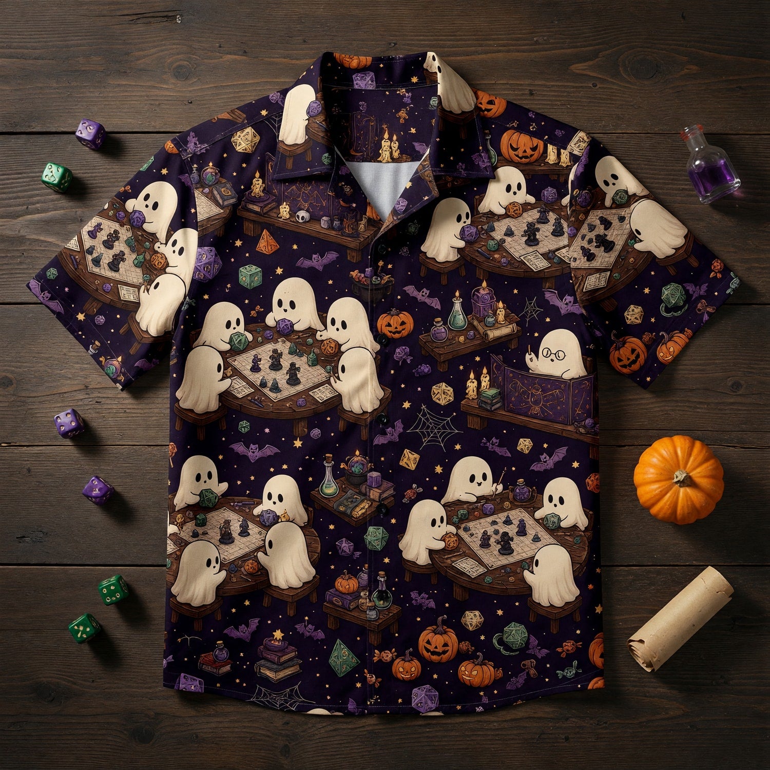 Ghost Hawaiian Shirt - Spooky Halloween RPG Gaming Apparel
