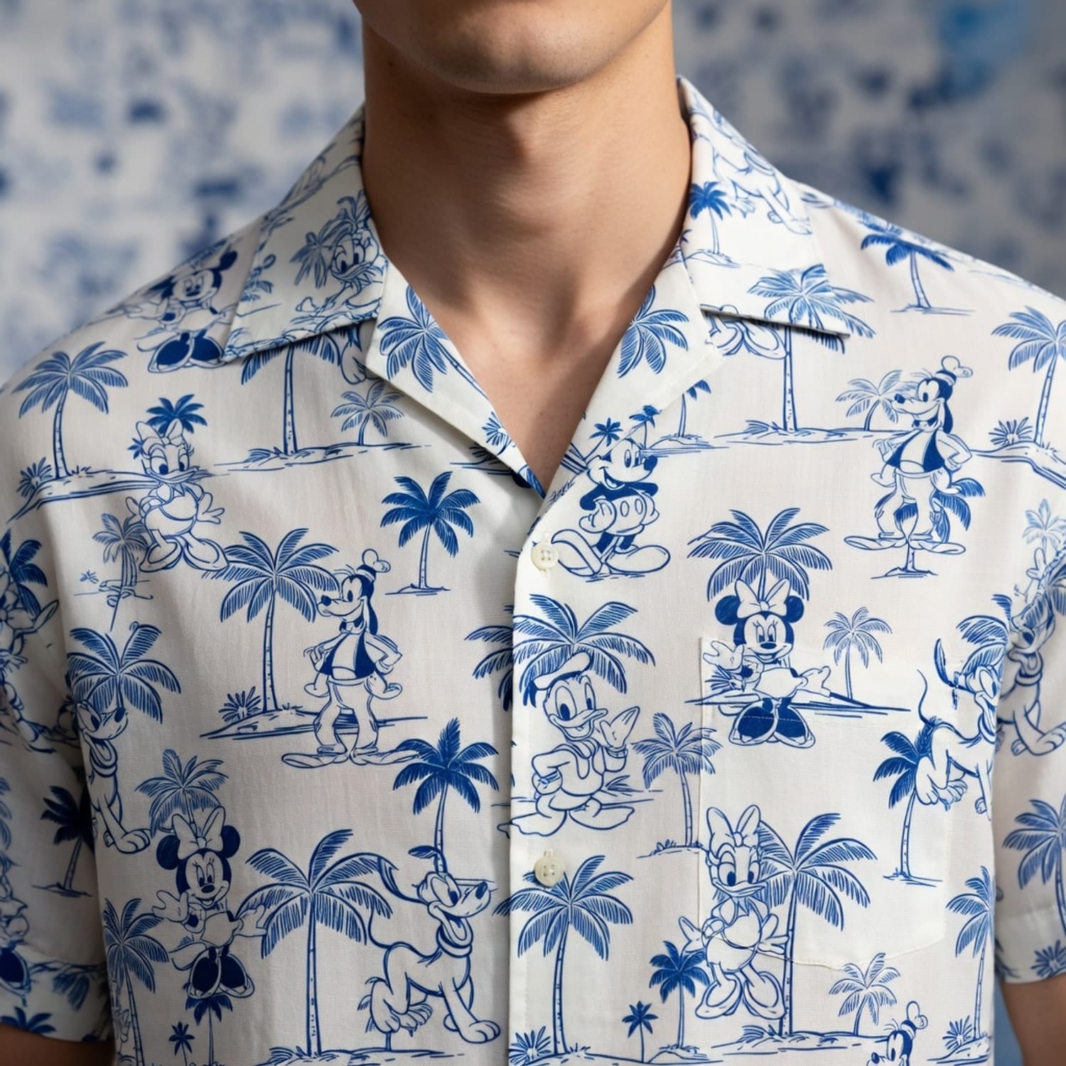Tropical Toile Hawaiian Shirt - Mouse & Friends Blue Palm Tree
