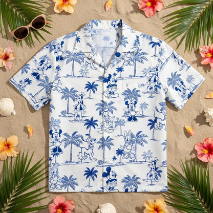 Tropical Toile Hawaiian Shirt - Mouse & Friends Blue Palm Tree