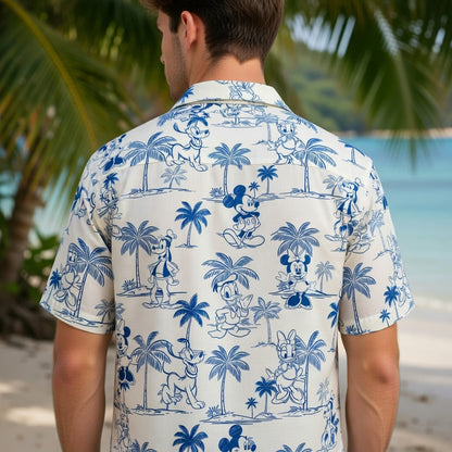 Tropical Toile Hawaiian Shirt - Mouse & Friends Blue Palm Tree