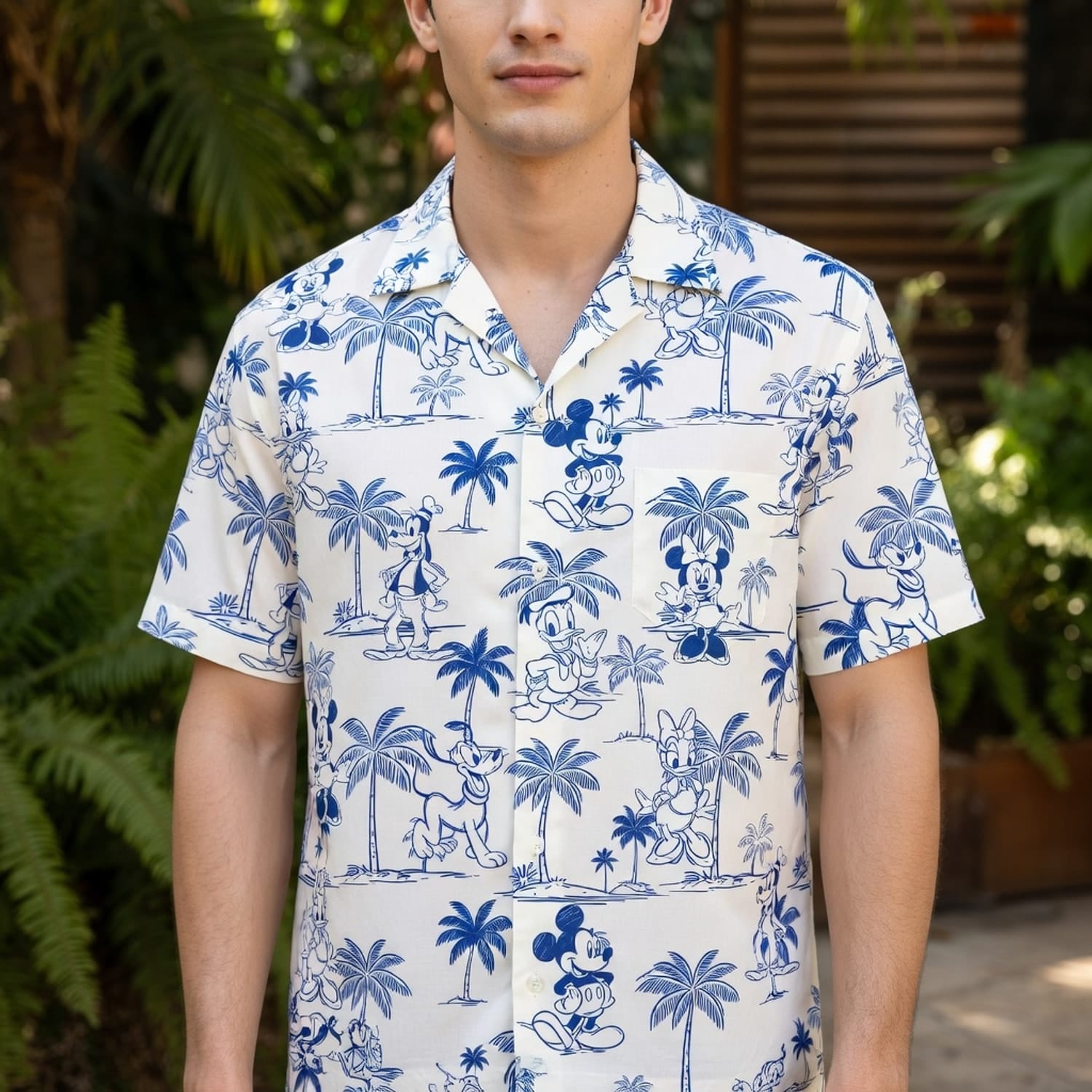 Tropical Toile Hawaiian Shirt - Mouse & Friends Blue Palm Tree