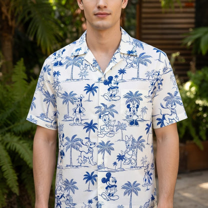 Tropical Toile Hawaiian Shirt - Mouse & Friends Blue Palm Tree