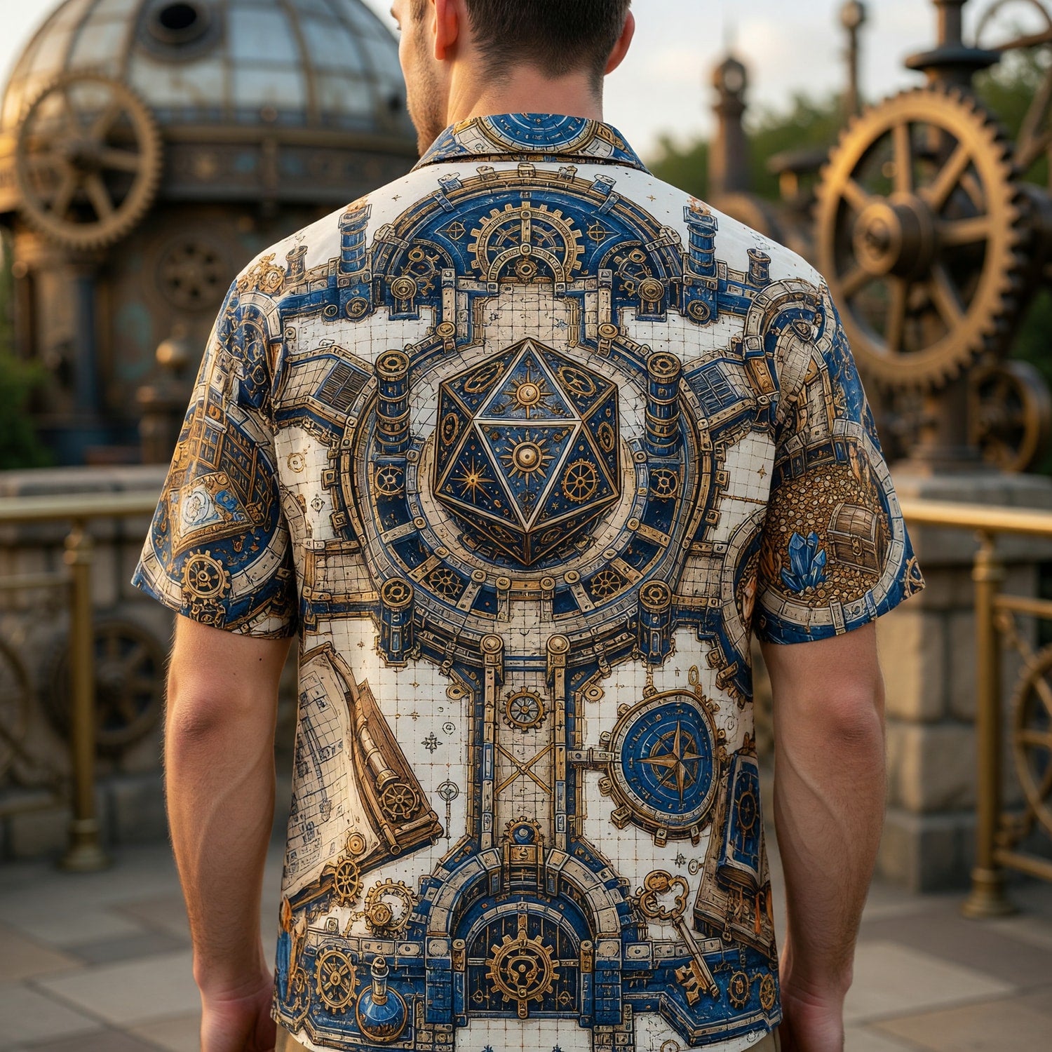 Steampunk D20 RPG Hawaiian Shirt - Fantasy Tabletop Gaming Apparel