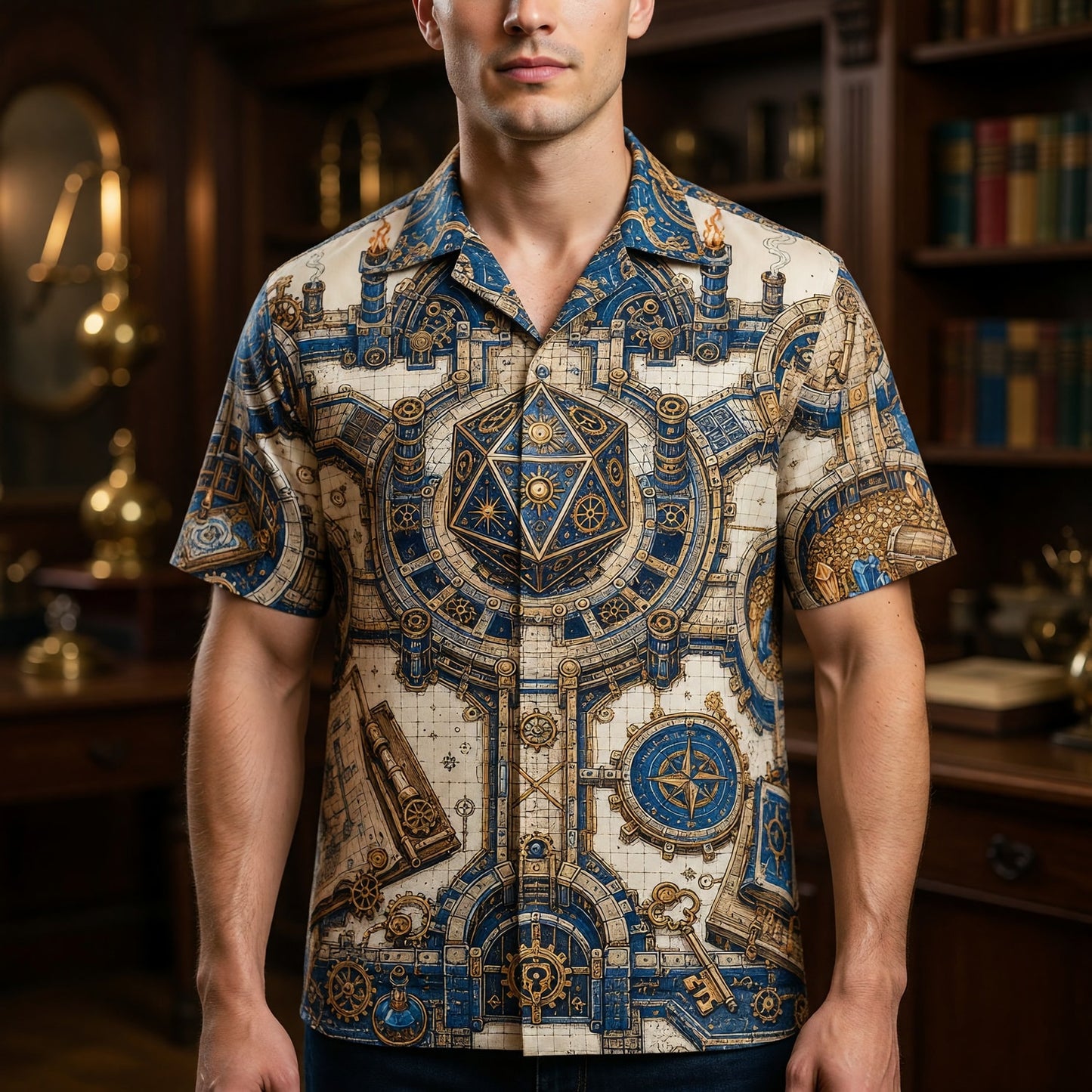 Steampunk D20 RPG Hawaiian Shirt - Fantasy Tabletop Gaming Apparel
