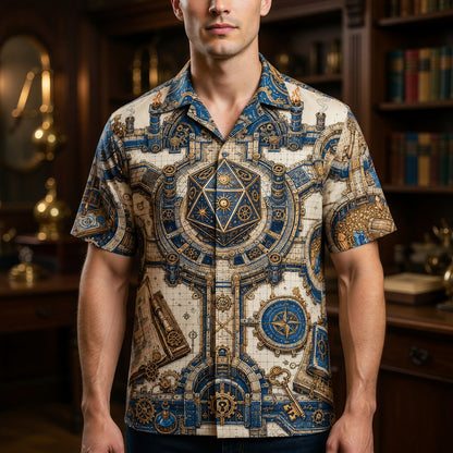 Steampunk D20 RPG Hawaiian Shirt - Fantasy Tabletop Gaming Apparel