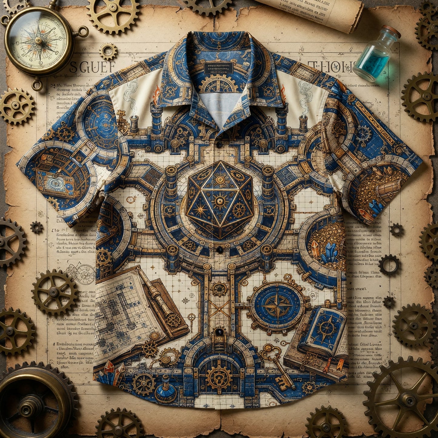 Steampunk D20 RPG Hawaiian Shirt - Fantasy Tabletop Gaming Apparel