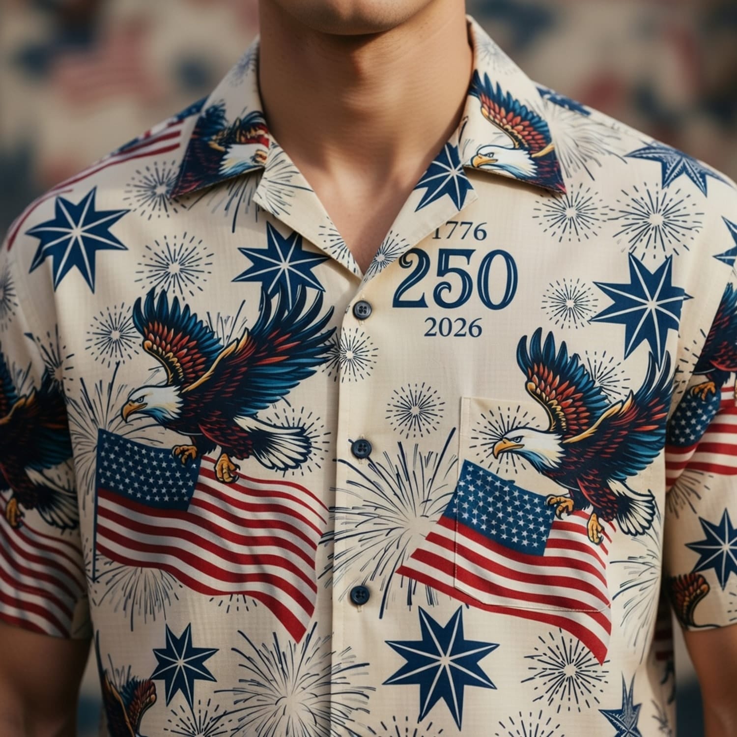 America 250 Bald Eagle Vintage Premium Hawaiian Shirt - 1776-2026 Patriotic Aloha Cream Shirt - HW4TDR8001