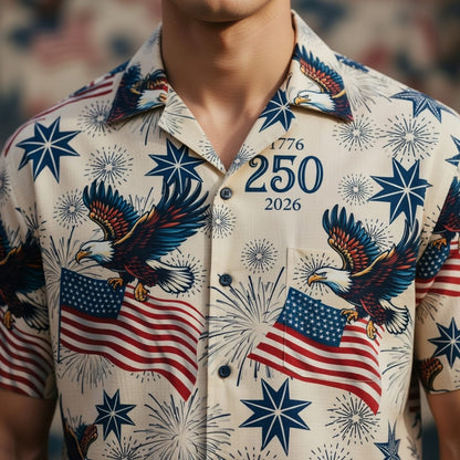 America 250 Bald Eagle Vintage Premium Hawaiian Shirt - 1776-2026 Patriotic Aloha Cream Shirt - HW4TDR8001