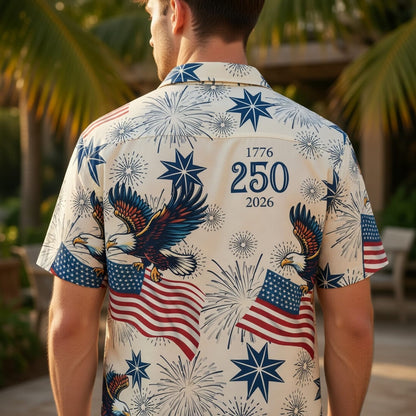 America 250 Bald Eagle Vintage Premium Hawaiian Shirt - 1776-2026 Patriotic Aloha Cream Shirt - HW4TDR8001