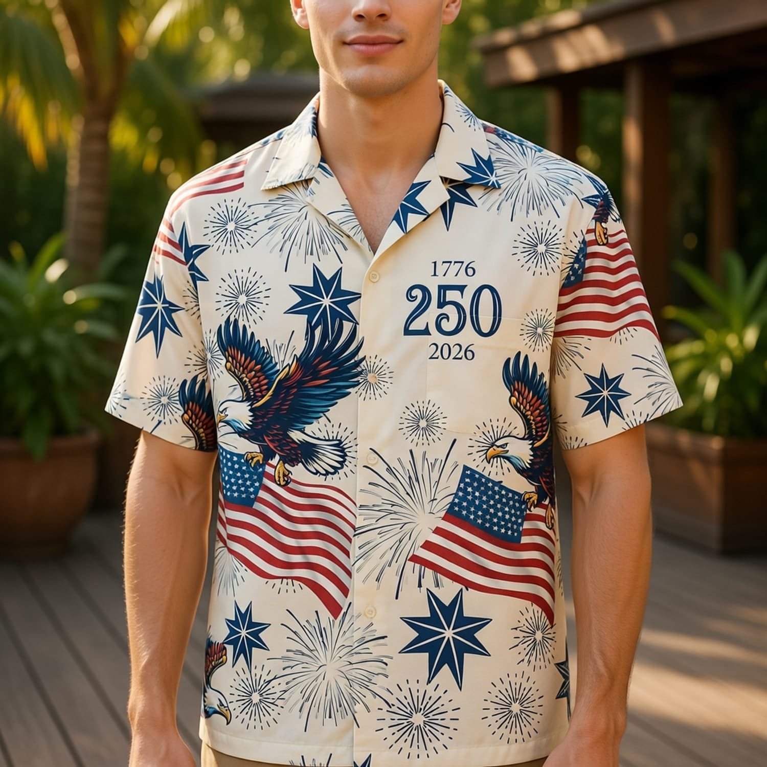 America 250 Bald Eagle Vintage Premium Hawaiian Shirt - 1776-2026 Patriotic Aloha Cream Shirt - HW4TDR8001