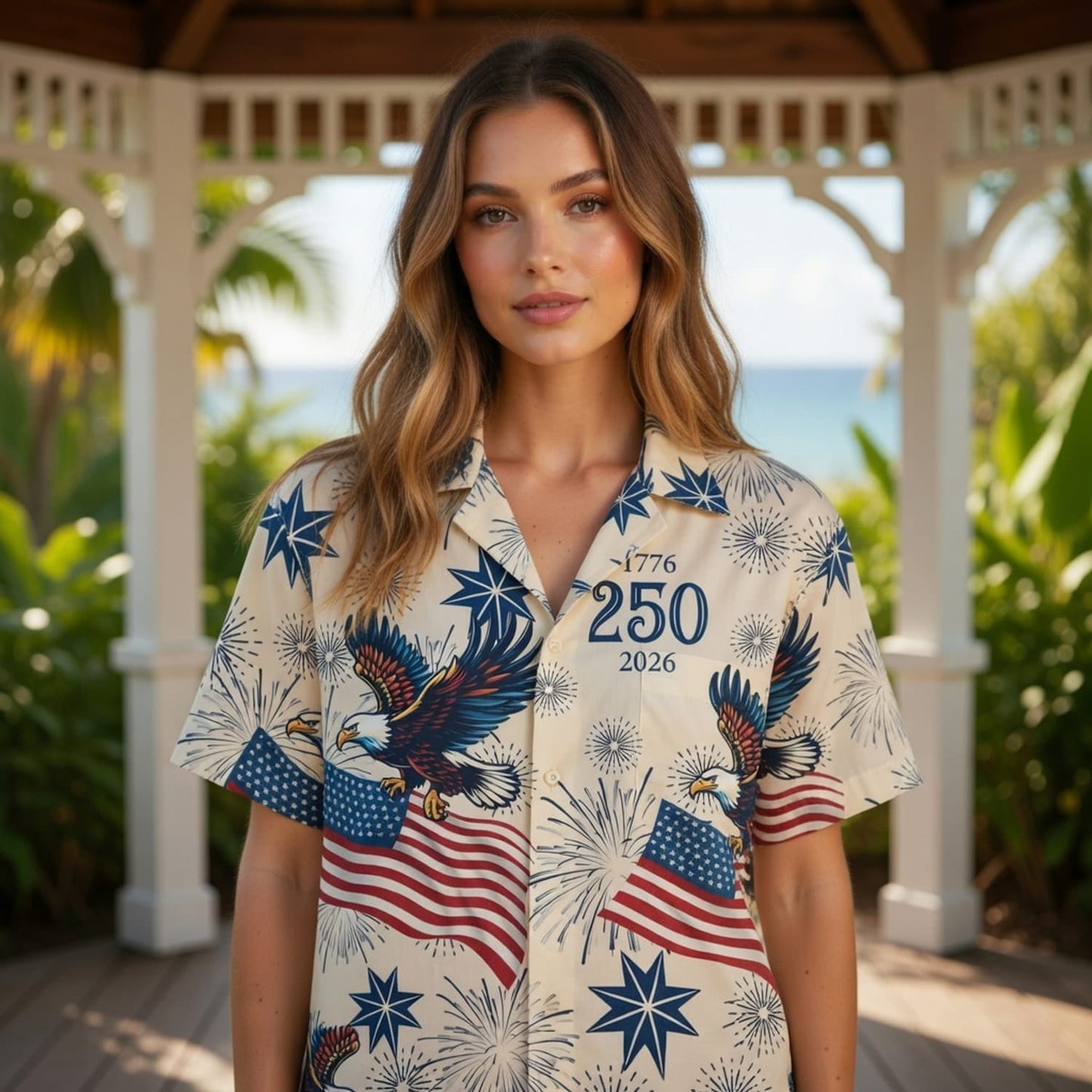 America 250 Bald Eagle Vintage Premium Hawaiian Shirt - 1776-2026 Patriotic Aloha Cream Shirt - HW4TDR8001
